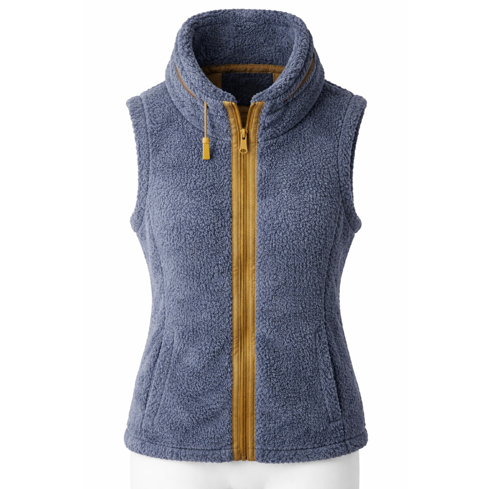 i5 Apparel Blue Sherpa Fleece Vest Faux Suede Trim Pockets Cozy Zip Up Layer L